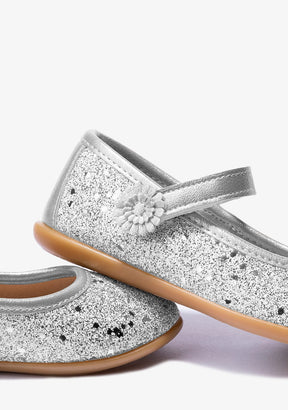 CONGUITOS Shoes Girl's Silver Adherent Strip Glitter Ballerinas