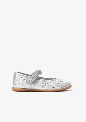 CONGUITOS Shoes Girl's Silver Adherent Strip Glitter Ballerinas