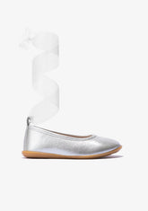 CONGUITOS Shoes Girl's Silver Bow Ballerinas Metallized