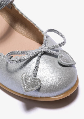 CONGUITOS Shoes Girl's Silver Bow Hearts Ballerinas Metallized