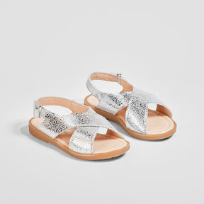 CONGUITOS Shoes Girl's Silver Crossed Straps Leather Sandals