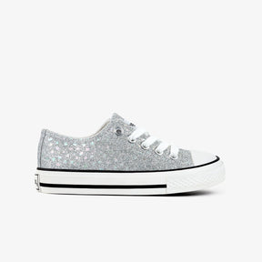 CONGUITOS Shoes Girl's Silver Glitter Canvas Sneakers