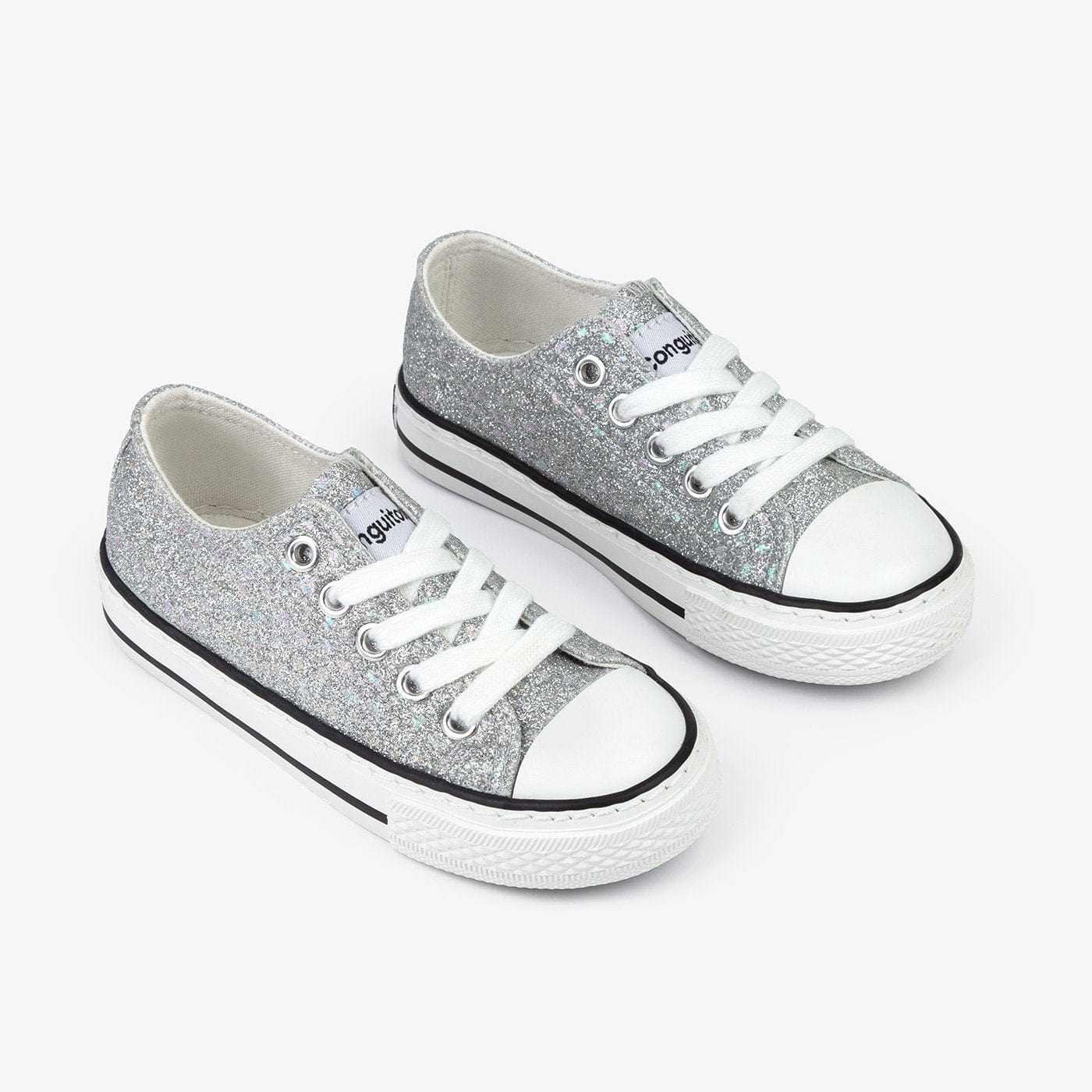 CONGUITOS Shoes Girl's Silver Glitter Canvas Sneakers