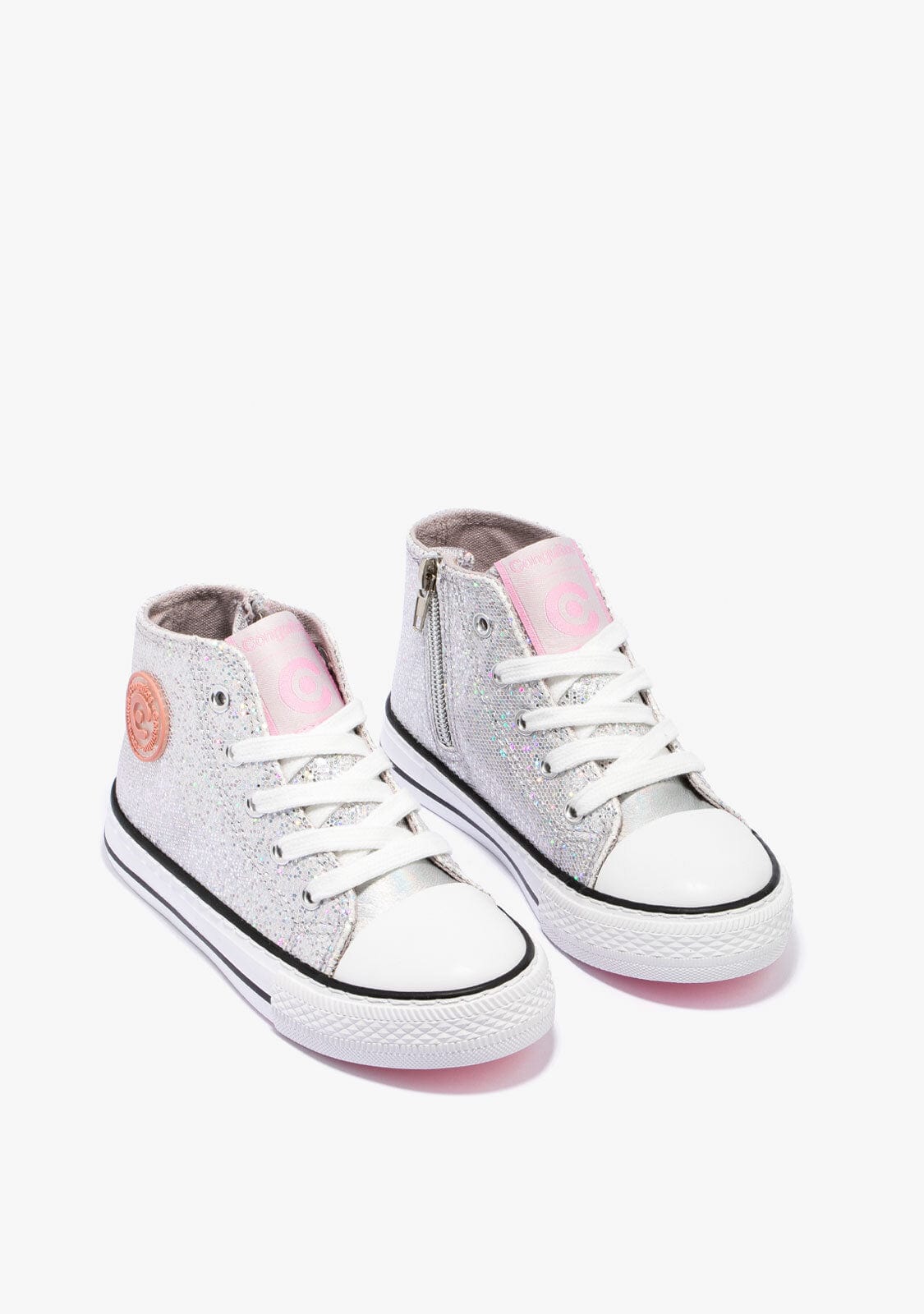 CONGUITOS Shoes Girl's Silver Glitter Hi-Top Sneakers