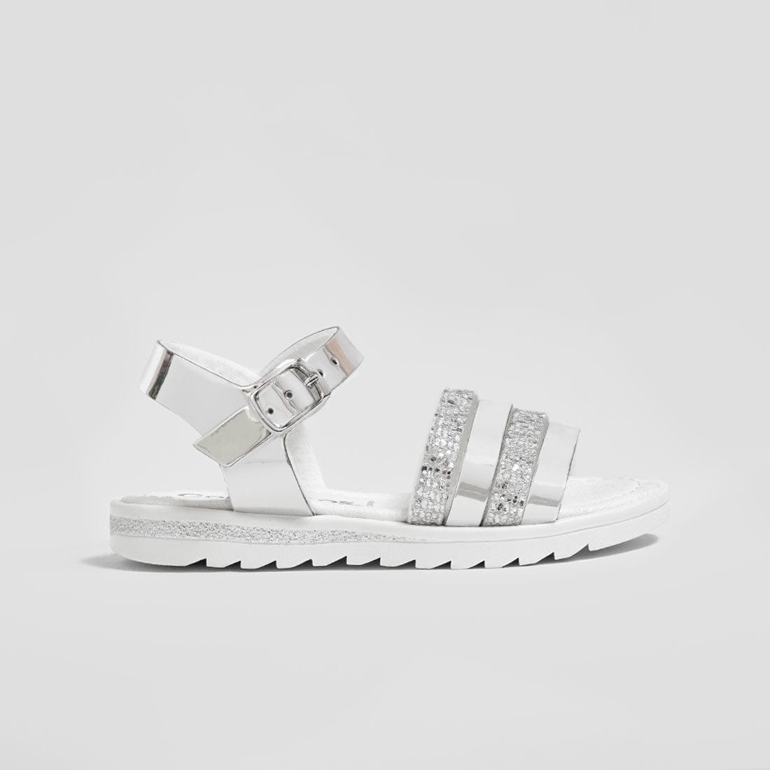 CONGUITOS Shoes Girl's Silver Glitter Mirror Sandals