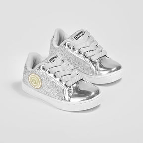 CONGUITOS Shoes Girl's Silver Glitter Sneakers with Lights