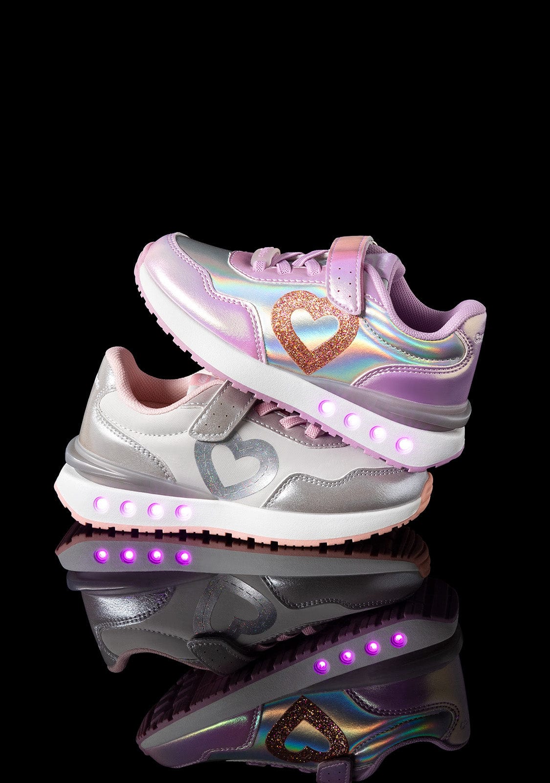 CONGUITOS Shoes Girl's Silver Heart With Lights Sneakers