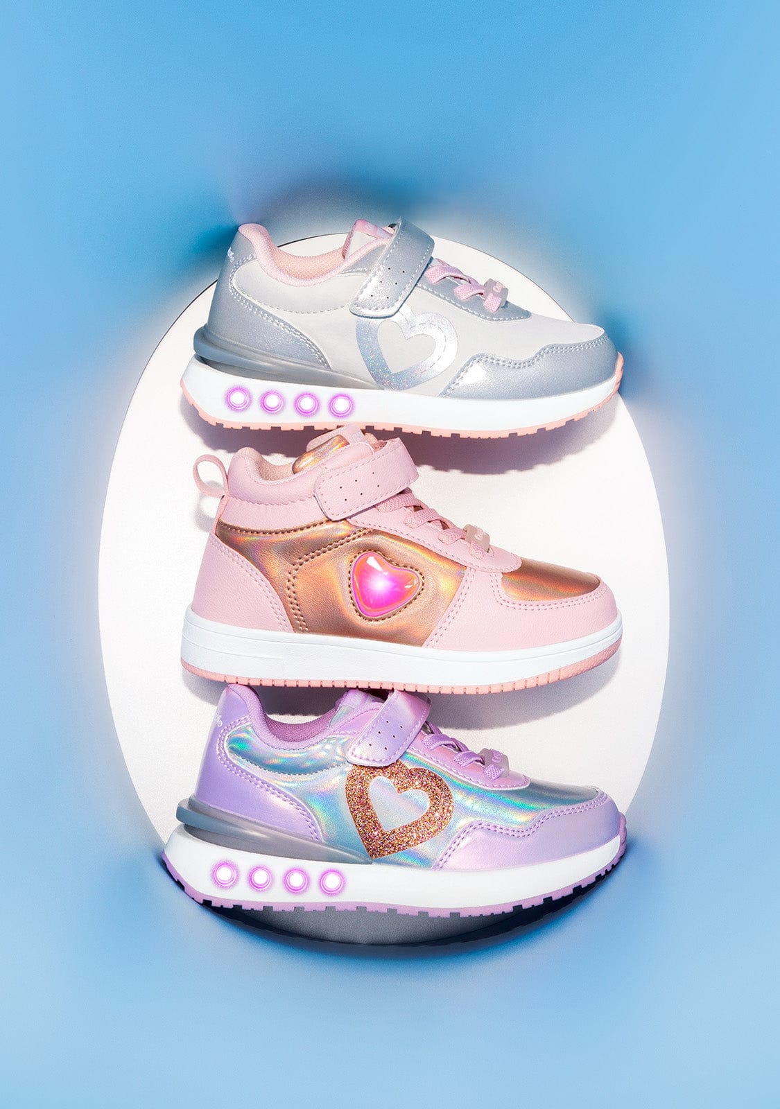 CONGUITOS Shoes Girl's Silver Heart With Lights Sneakers