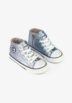 CONGUITOS Shoes Girl's Silver Metallic Hi-Top Sneakers