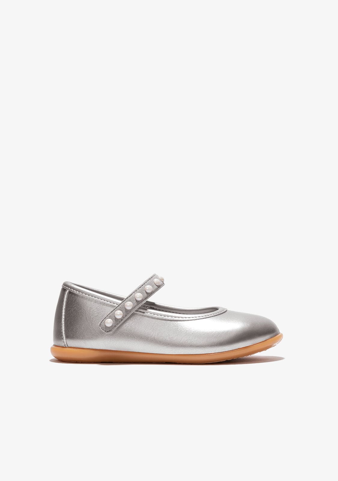 CONGUITOS Shoes Girl's Silver Pearls Ballerinas Metallized