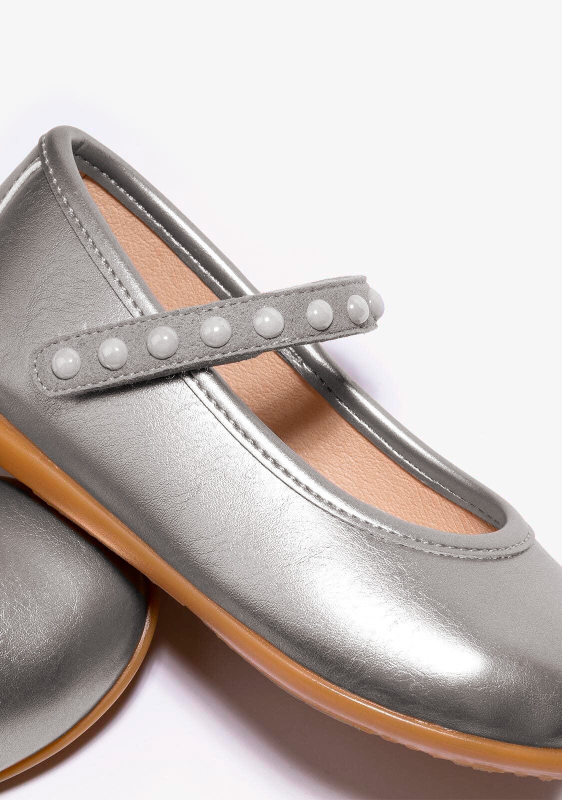 CONGUITOS Shoes Girl's Silver Pearls Ballerinas Metallized