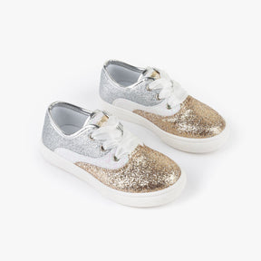 CONGUITOS Shoes Girl's Silver Platinum Glitter Sneakers