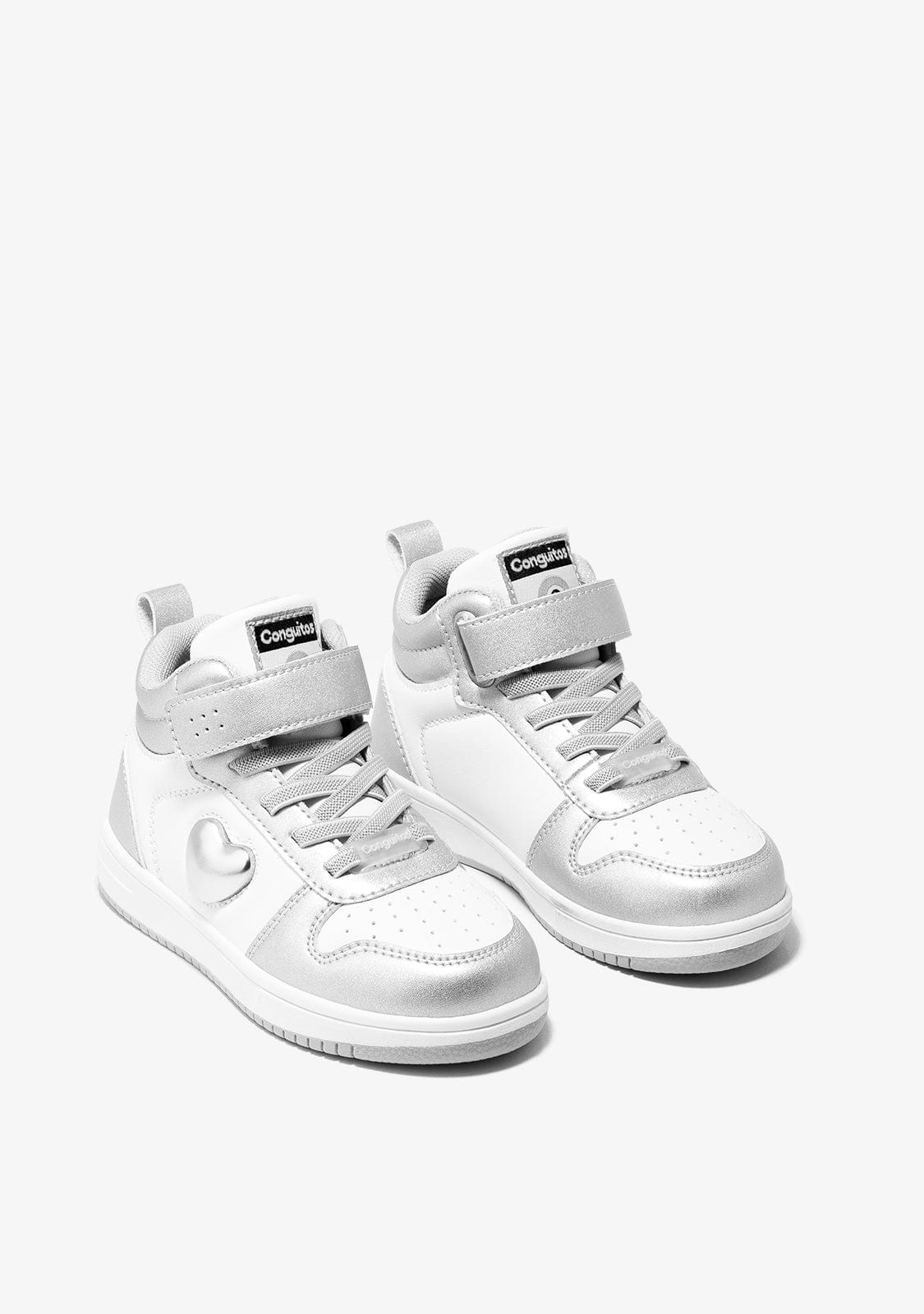 CONGUITOS Shoes Girl´s Silver White With Lights Hi-Top Sneakers Napa