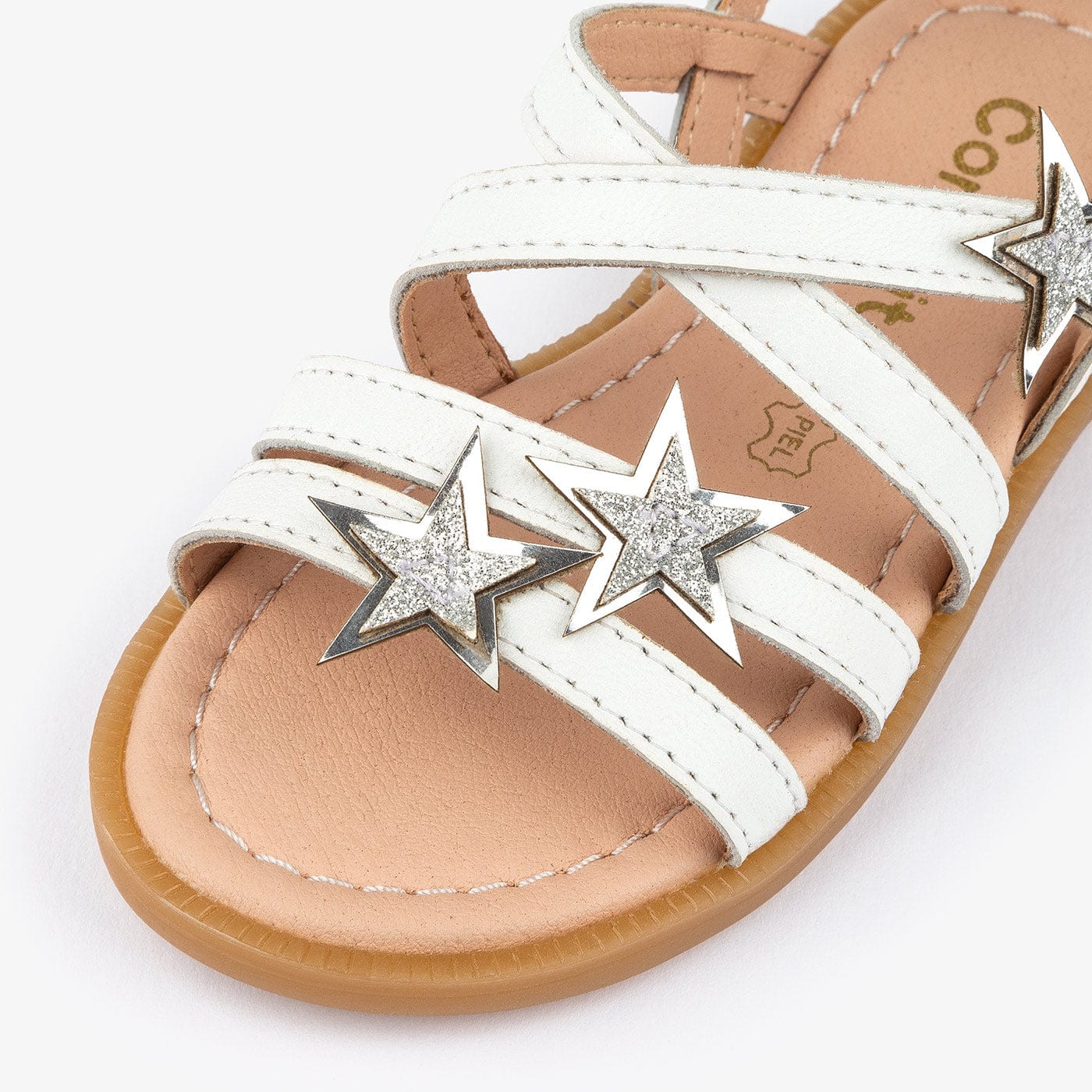 CONGUITOS Shoes Girl's Stars White Leather Sandalas