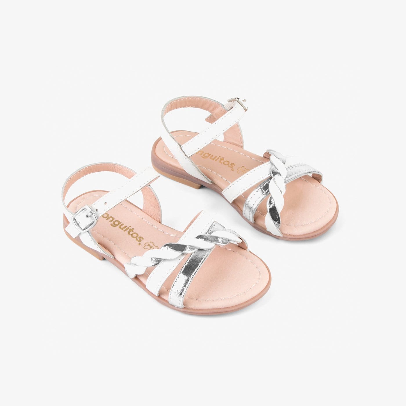 CONGUITOS Shoes Girl's White And Silver Leather Sandals