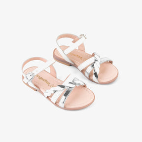 CONGUITOS Shoes Girl's White And Silver Leather Sandals