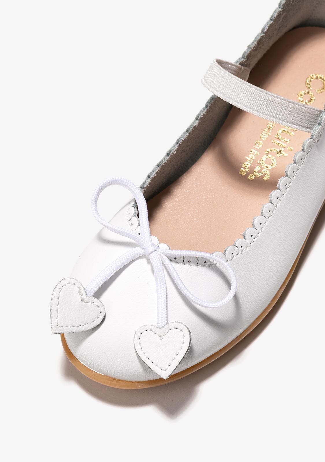 CONGUITOS Shoes Girl's White Bow Hearts Ballerinas