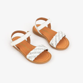 CONGUITOS Shoes Girl's White Braided Leather Sandals