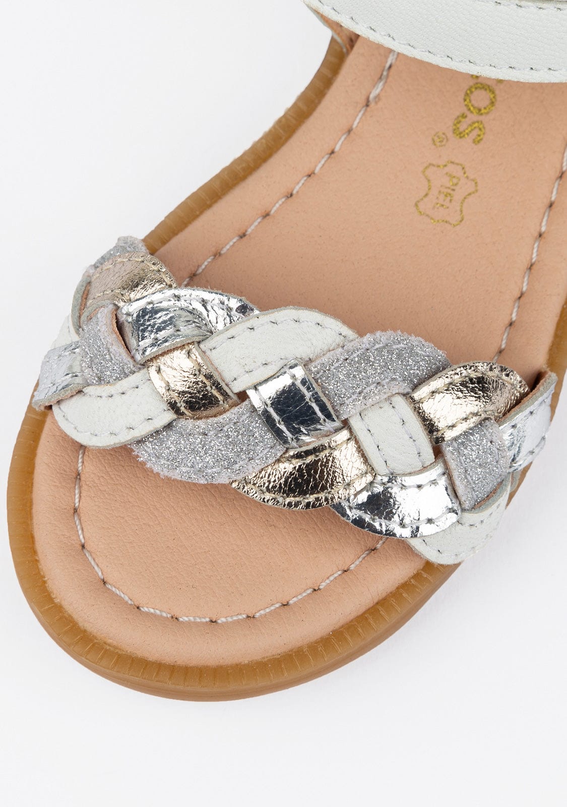 CONGUITOS Shoes Girl's White Braided Leather Sandals