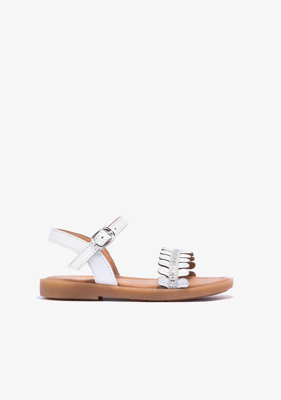 CONGUITOS Shoes Girl's White Buckle Strass Sandals Napa