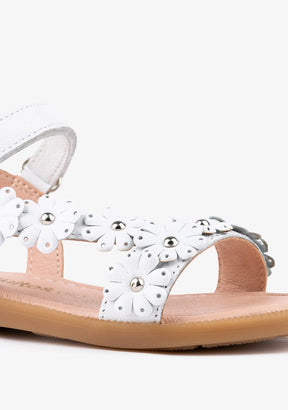 CONGUITOS Shoes Girl's White Daisy Leather Sandals