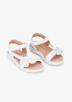 CONGUITOS Shoes Girl's White Flower Leather Sandals