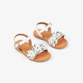 CONGUITOS Shoes Girl's White Flowers Leather Sandals
