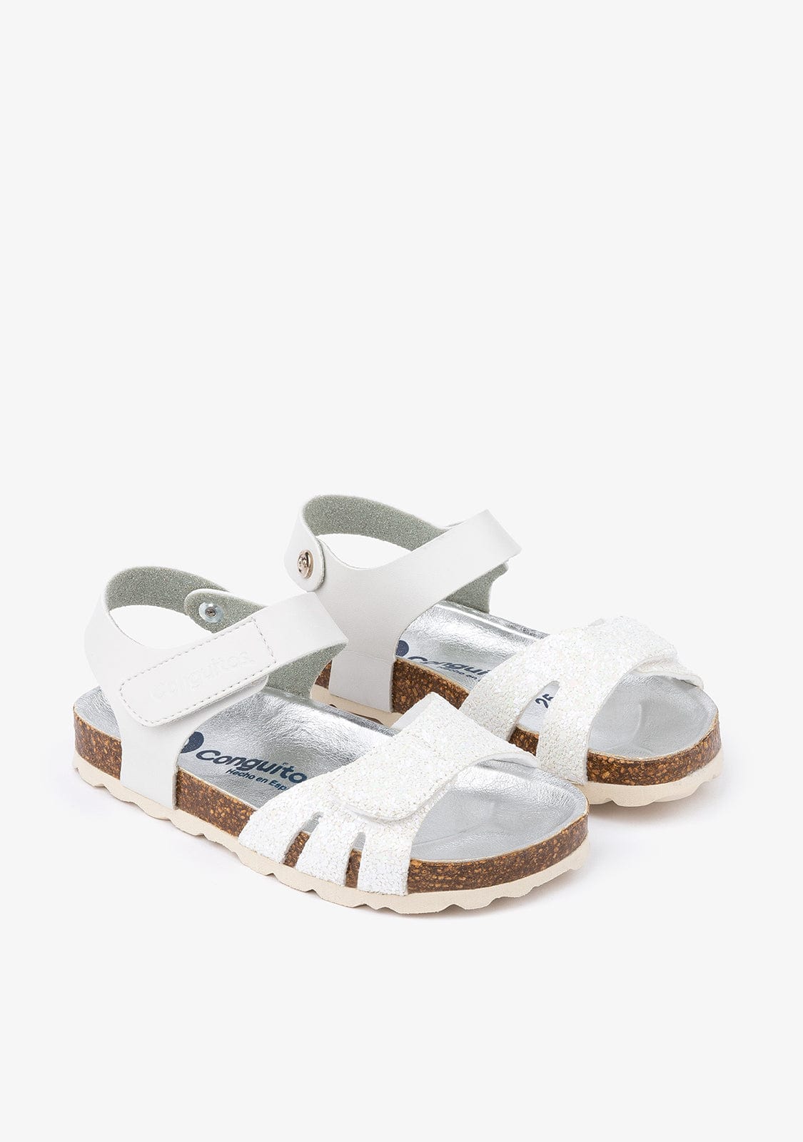 CONGUITOS Shoes Girl's White Glitter Bio Sandals