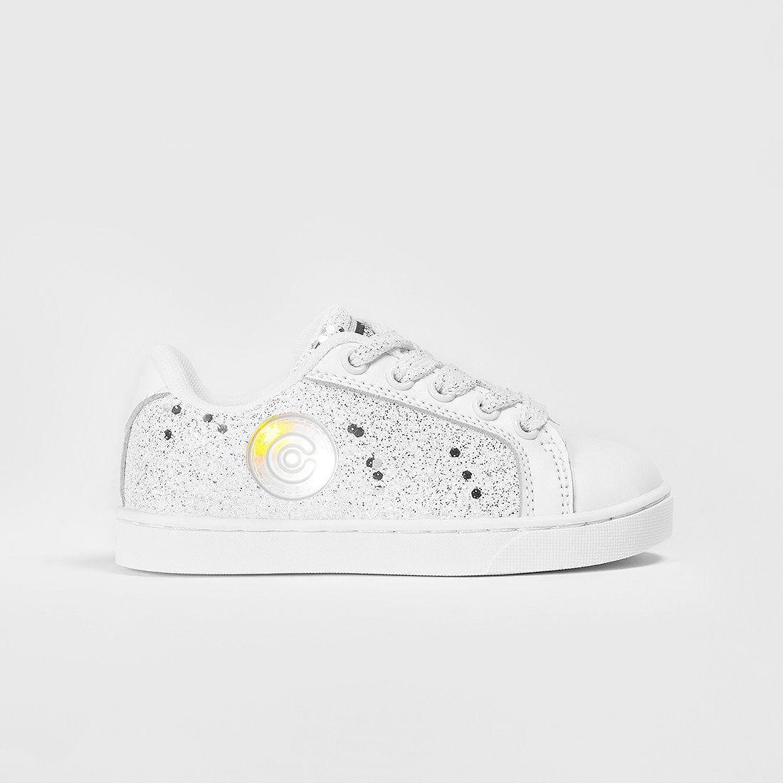 CONGUITOS Shoes Girl's White Glitter Sneakers with Lights