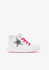 CONGUITOS Shoes Girl's White Glitter Star Hi-Top Sneakers