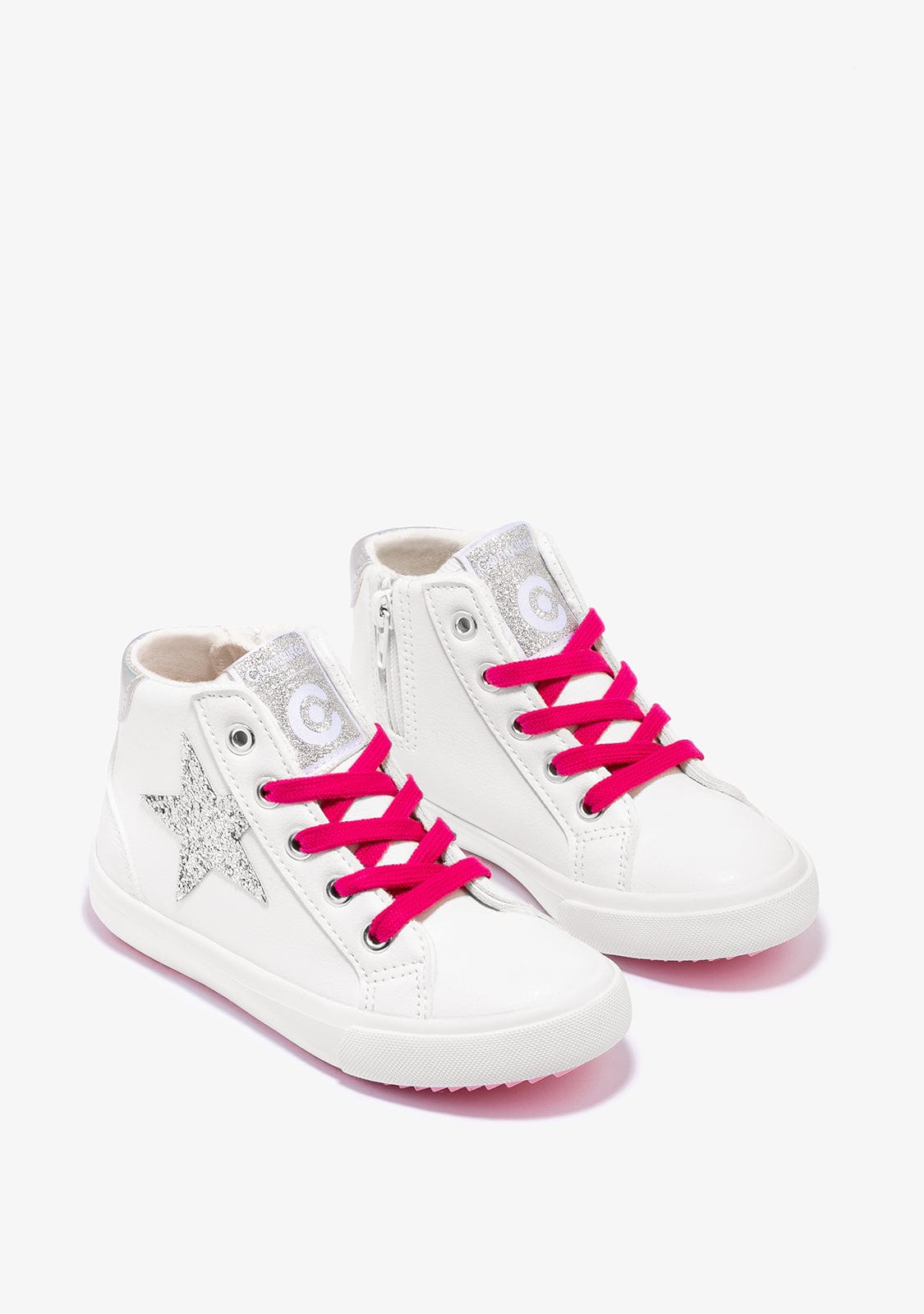 CONGUITOS Shoes Girl's White Glitter Star Hi-Top Sneakers