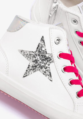 CONGUITOS Shoes Girl's White Glitter Star Hi-Top Sneakers