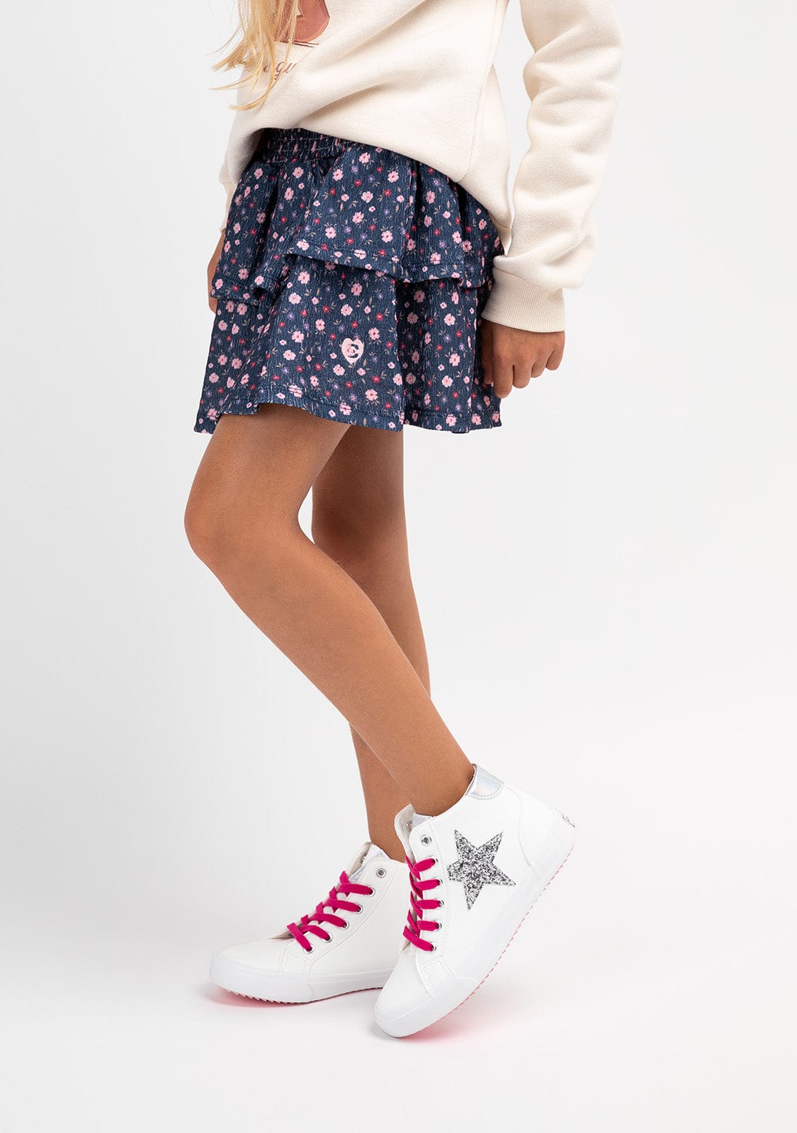 CONGUITOS Shoes Girl's White Glitter Star Hi-Top Sneakers