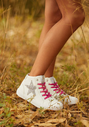 CONGUITOS Shoes Girl's White Glitter Star Hi-Top Sneakers