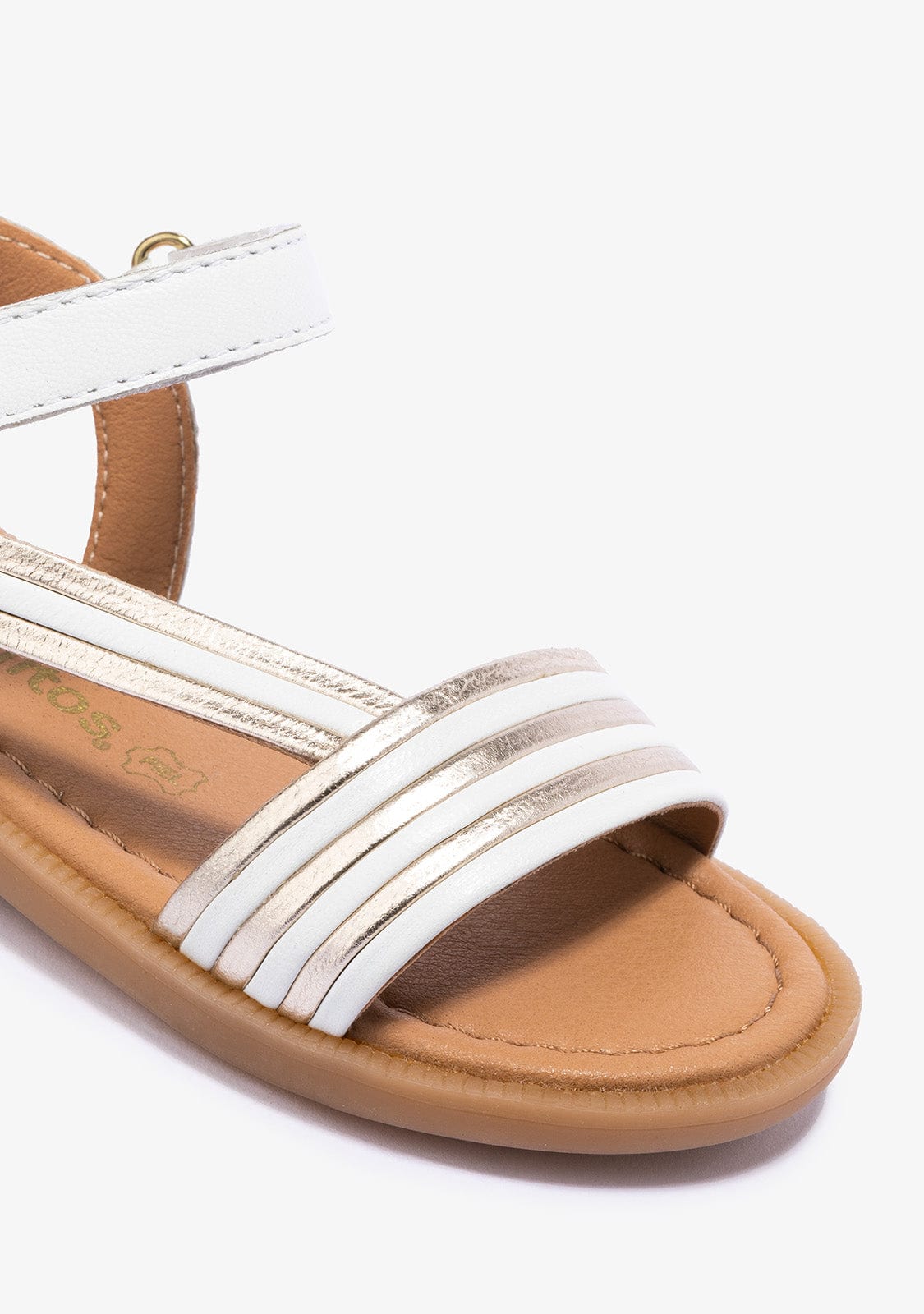 CONGUITOS Shoes Girl's White Gold Adherent Strip Sandals Napa