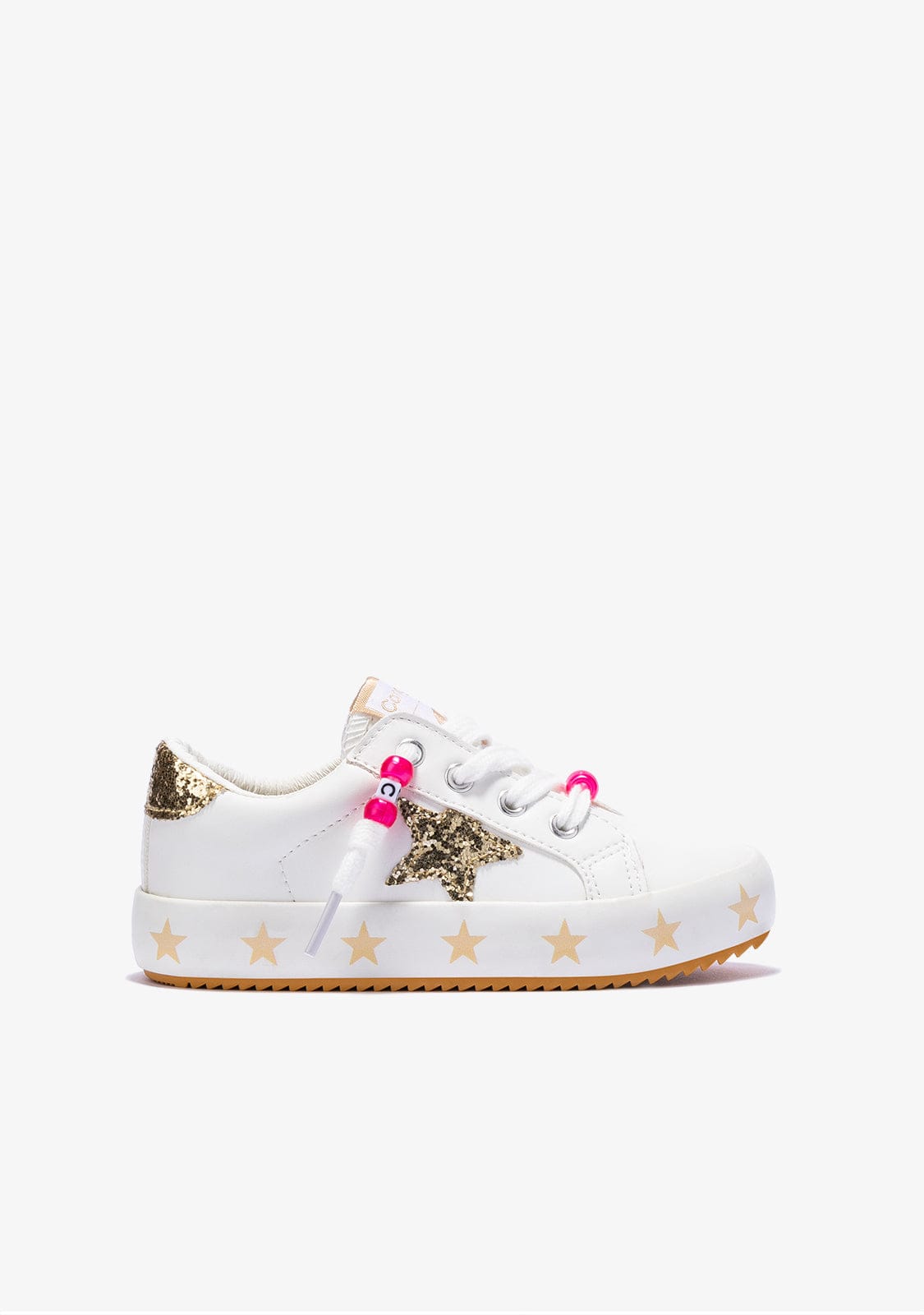 CONGUITOS Shoes Girl's White Gold Stars Glitter Sneakers