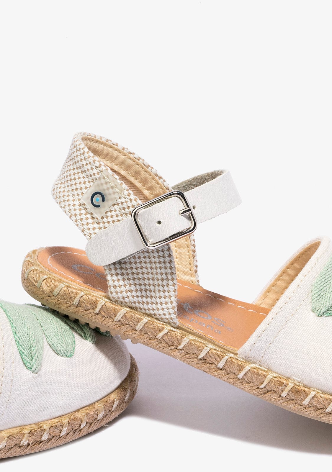 CONGUITOS Shoes Girl's White Green Buckle Espadrilles