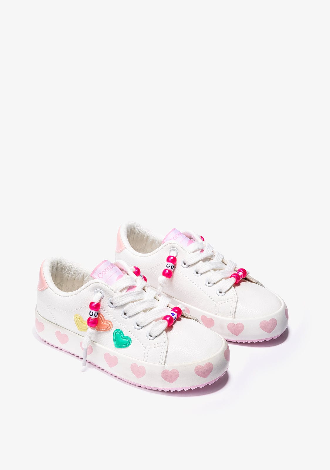 CONGUITOS Shoes Girl's White Heart Sneakers Napa