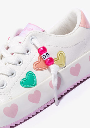CONGUITOS Shoes Girl's White Heart Sneakers Napa
