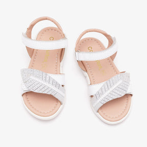 CONGUITOS Shoes Girl's White Leaf Leather Sandals