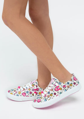 CONGUITOS Shoes Girl's White Multicolour Print Sneakers Canvas