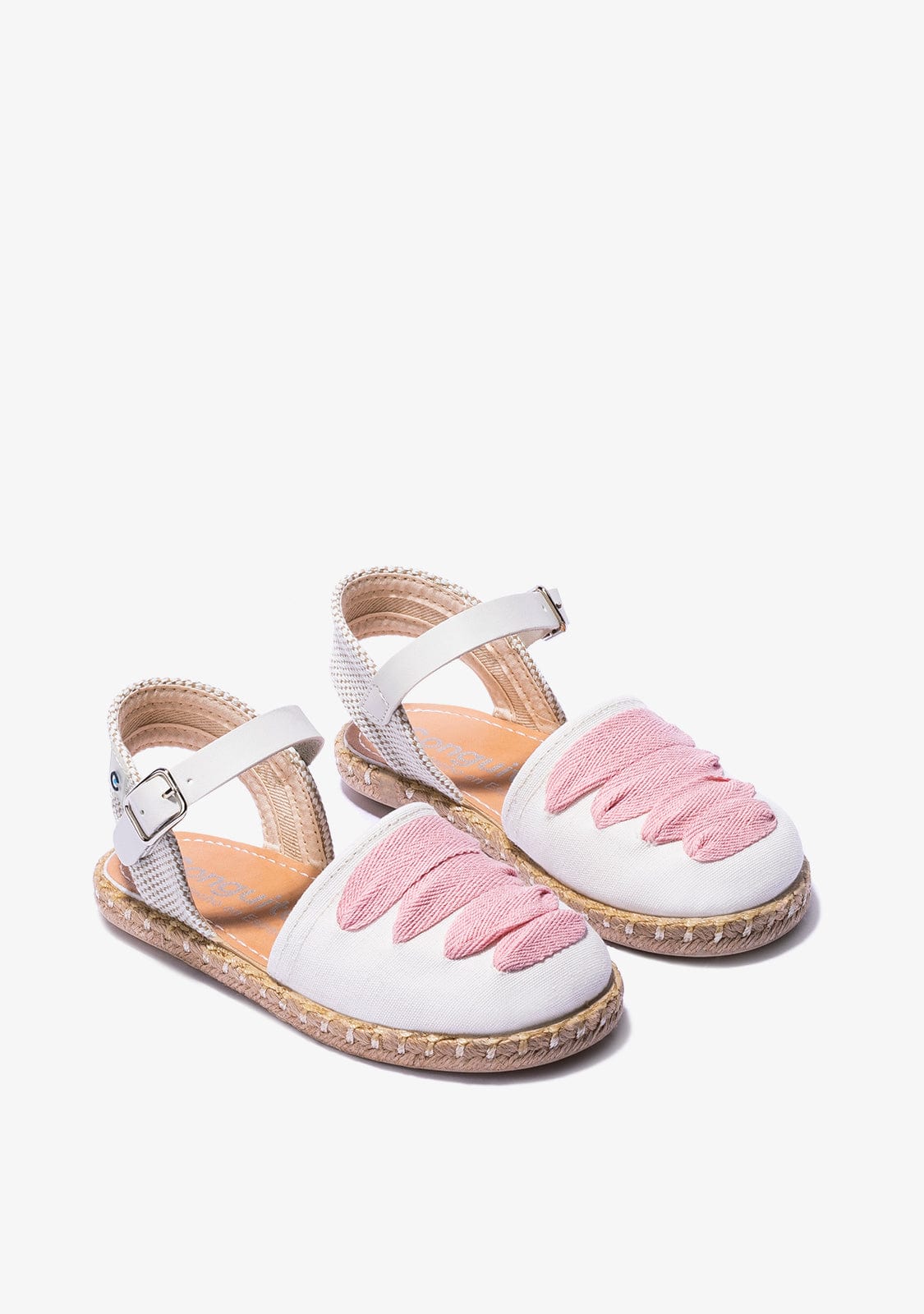 CONGUITOS Shoes Girl's White Pink Buckle Espadrilles