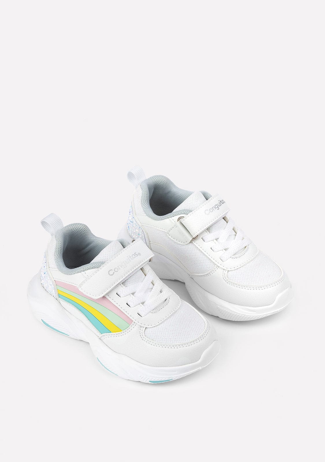 CONGUITOS Shoes Girl's White Rainbow With Lights Sneakers