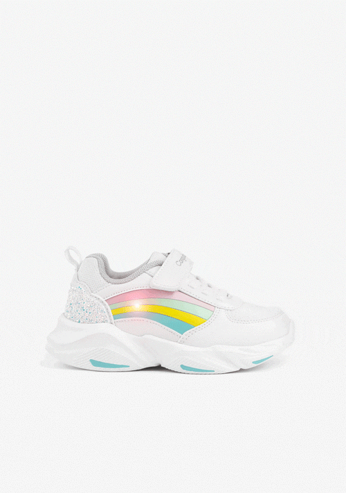 Girl's White Rainbow Light Sneaker