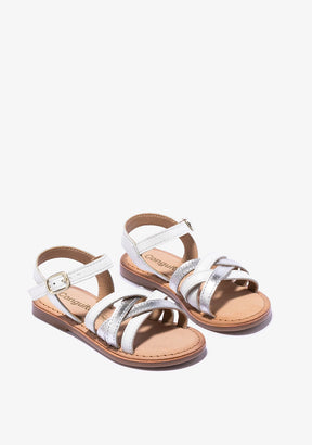 CONGUITOS Shoes Girl's White Silver Buckle Sandals Napa