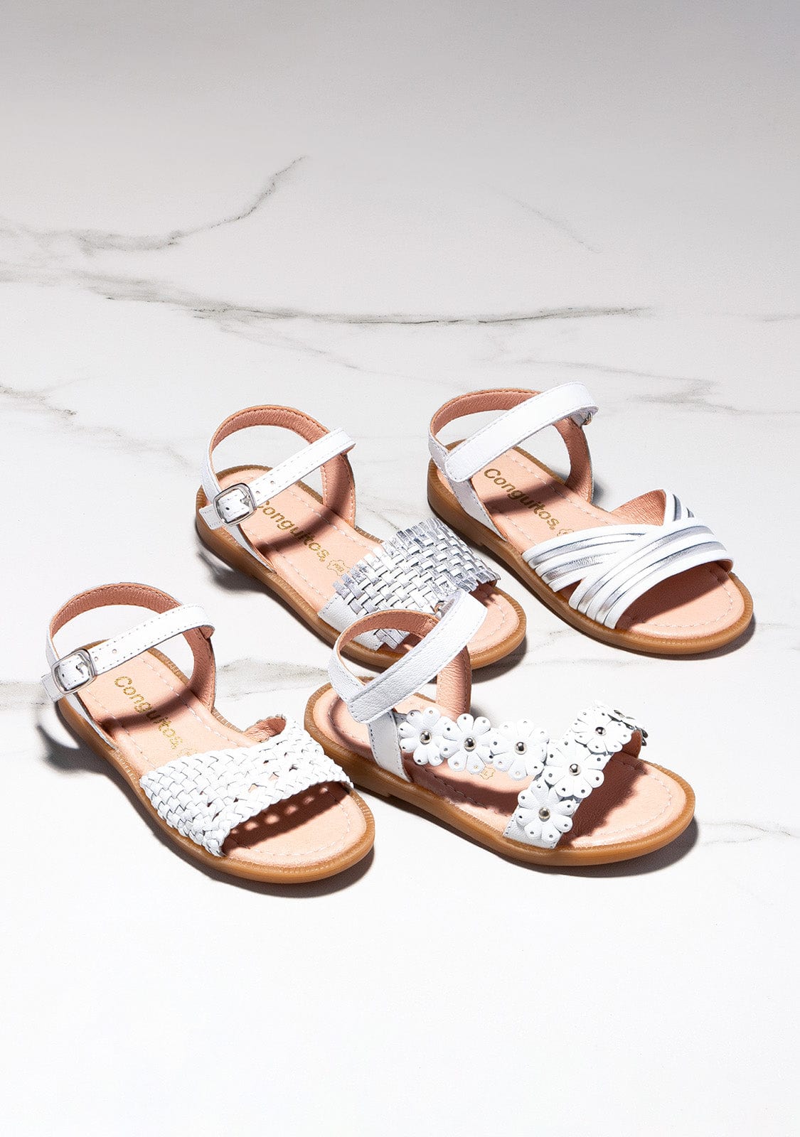 CONGUITOS Shoes Girl's White Straps Leather Sandals