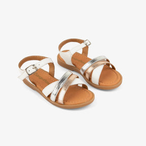 CONGUITOS Shoes Girl's White Strips Leather Sandals