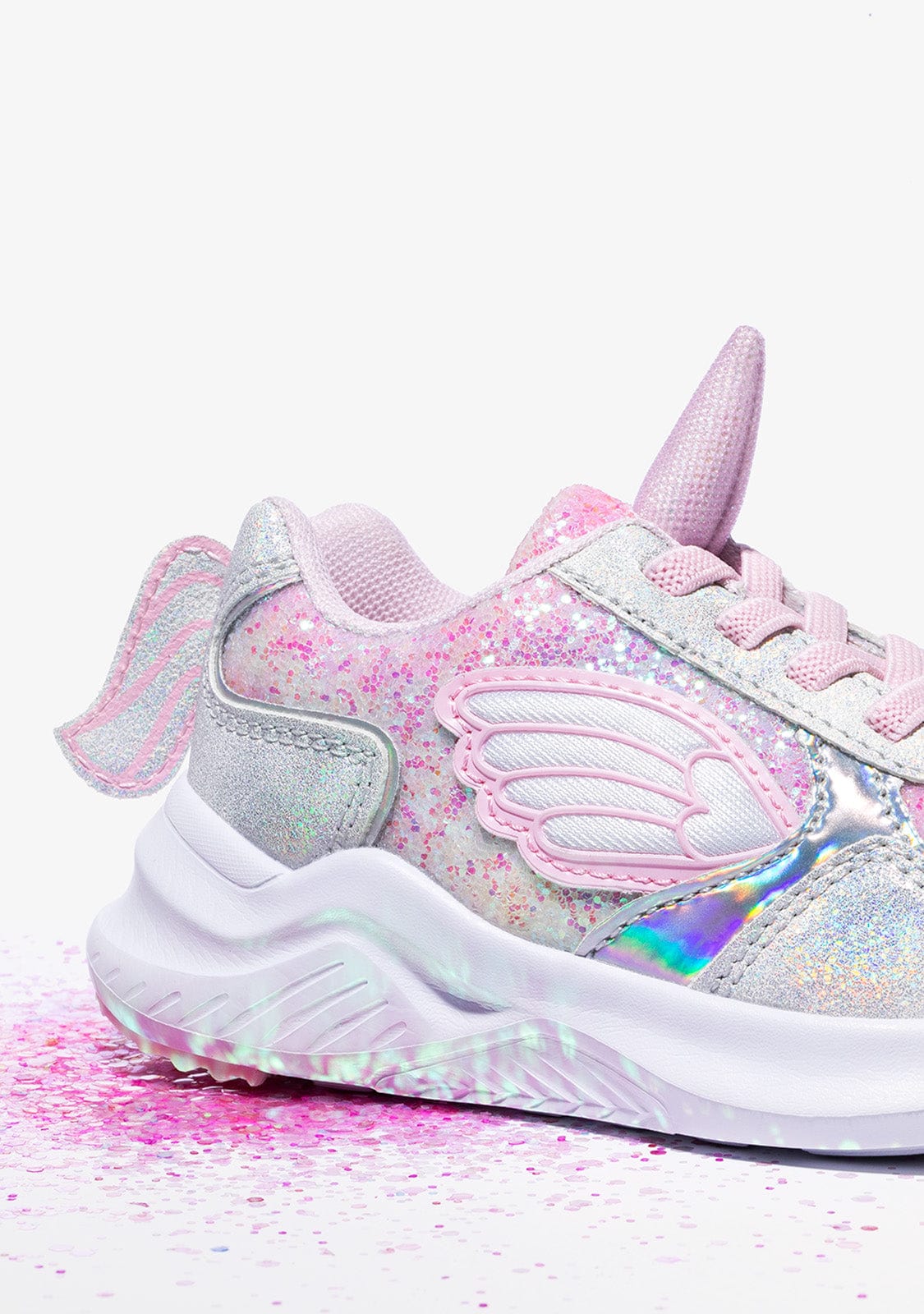 Zapatillas de Niña Unicornio Con Luz Metalizado Blanco