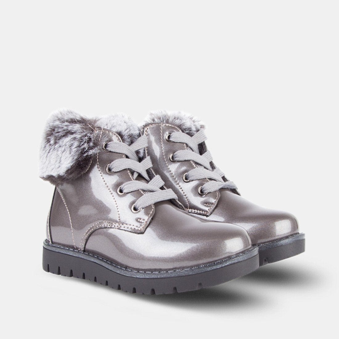 CONGUITOS Shoes Girls Metallic Silver Patent Leather Booties
