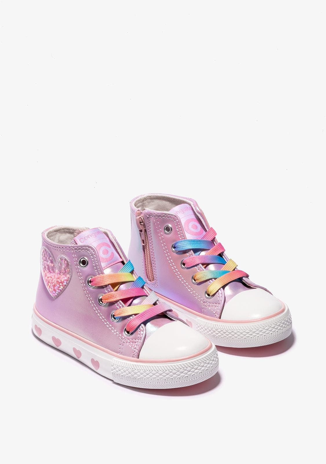 CONGUITOS Shoes Iridescent Pink Heart Hi-Top Sneakers